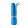 Modelo 5 - Garrafa térmica azul com faixas coloridas e tampa com alça.