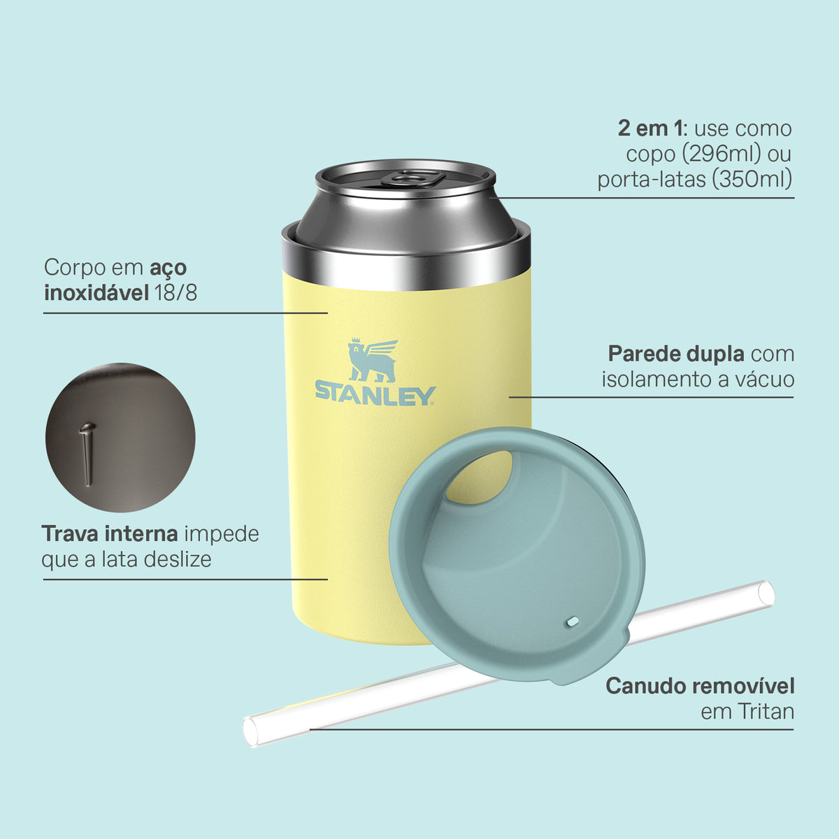 Can Cooler com canudo Stainless Steel Shale | 296ML