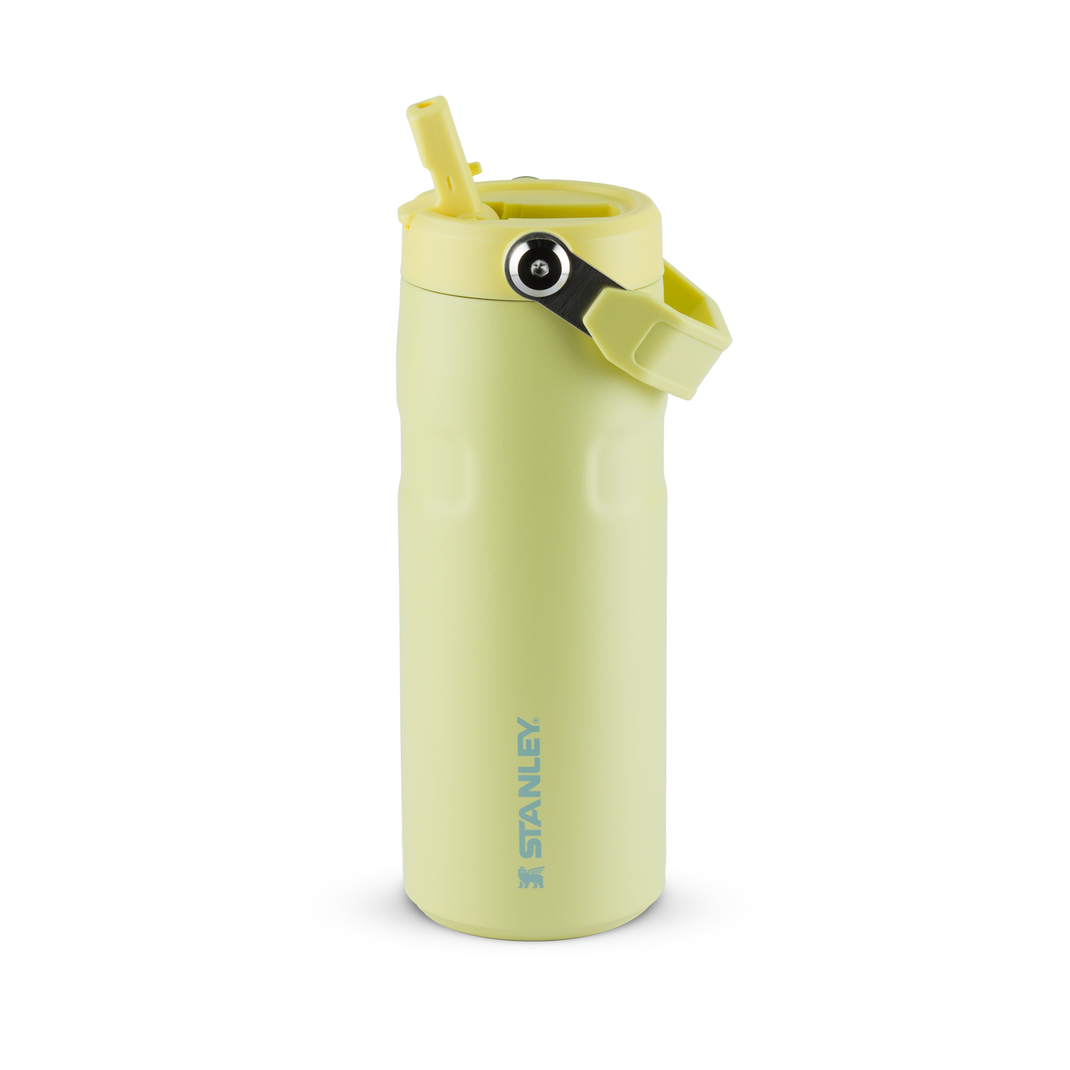 Copo térmico Stanley verde-pistache com canudo.