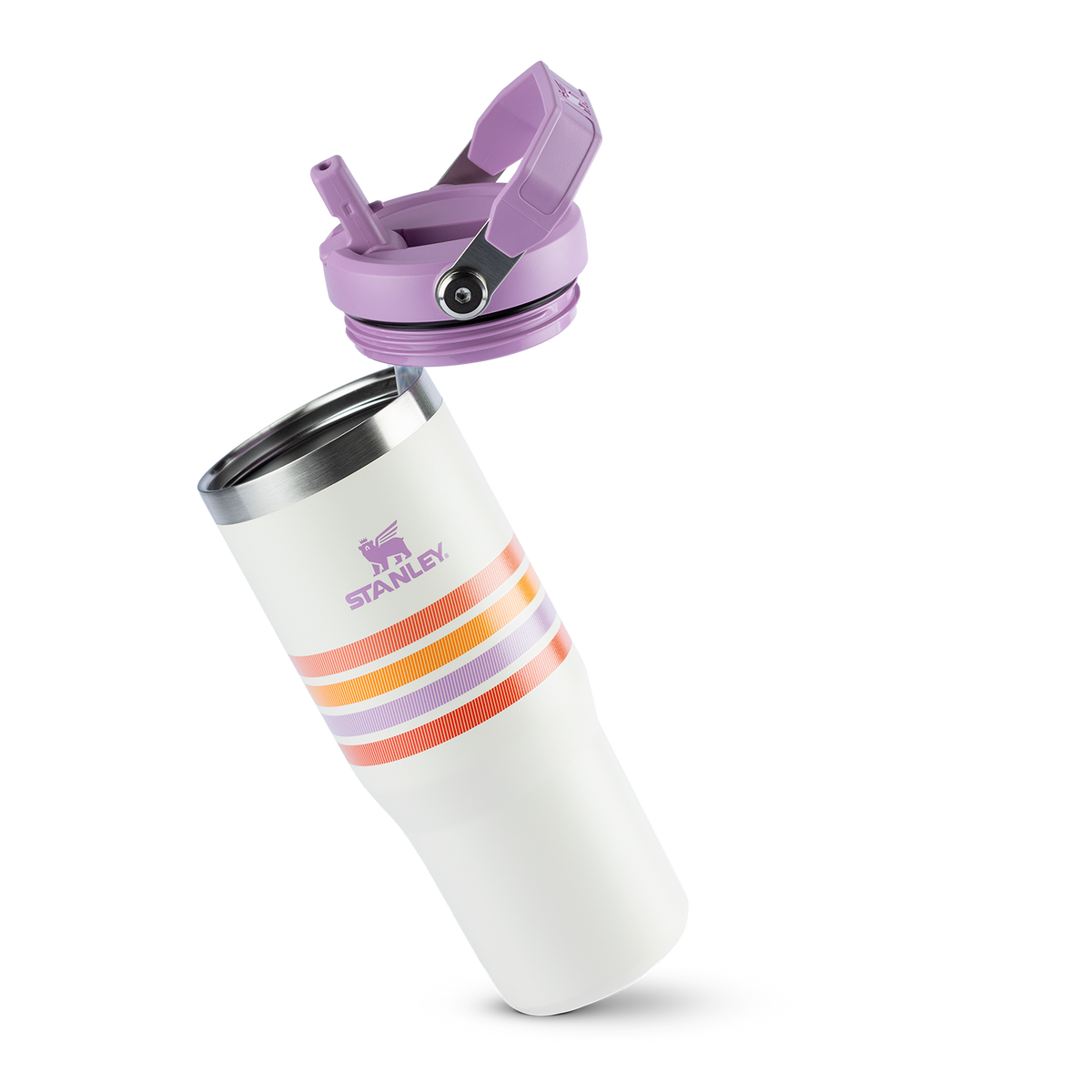 Tumbler Térmico Flip Straw Varsity Cream Lilac Stripes | 887ml