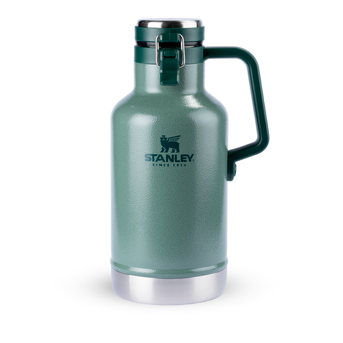 Growler térmico Stanley verde com alça.